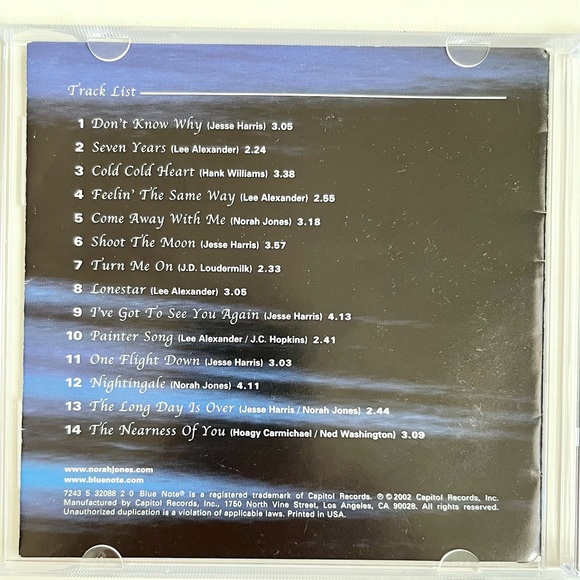 Norah Jones, Come Away With Me Audio CD ,Pre-owned,2002, Capitol - Picture 8 of 10